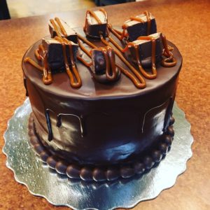 Mars Bar Cake (chocolate cake, gooey caramel filling, decadent fudge icing, chopped Mars Bars!)