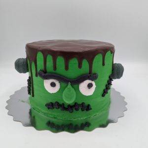 Frankenstein Cake (serves 4-6, chocolate cake, chocolate cream filling)