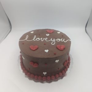 Valentine's I Love You Cake 6" (chocolate cake, Oreo buttercream filling, chocolate buttercream icing) serves 4-6