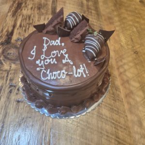 Dad We Love You Choco-Lot Cake (9" serves 6-8, chocolate cake, fudge icing & filling)